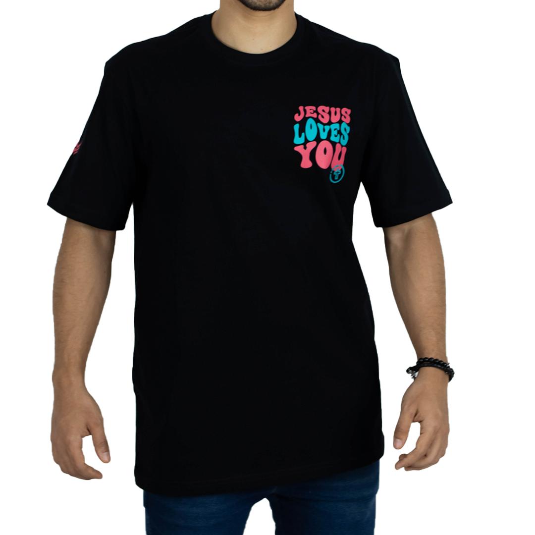 T-shirt Preta Jesus Loves You