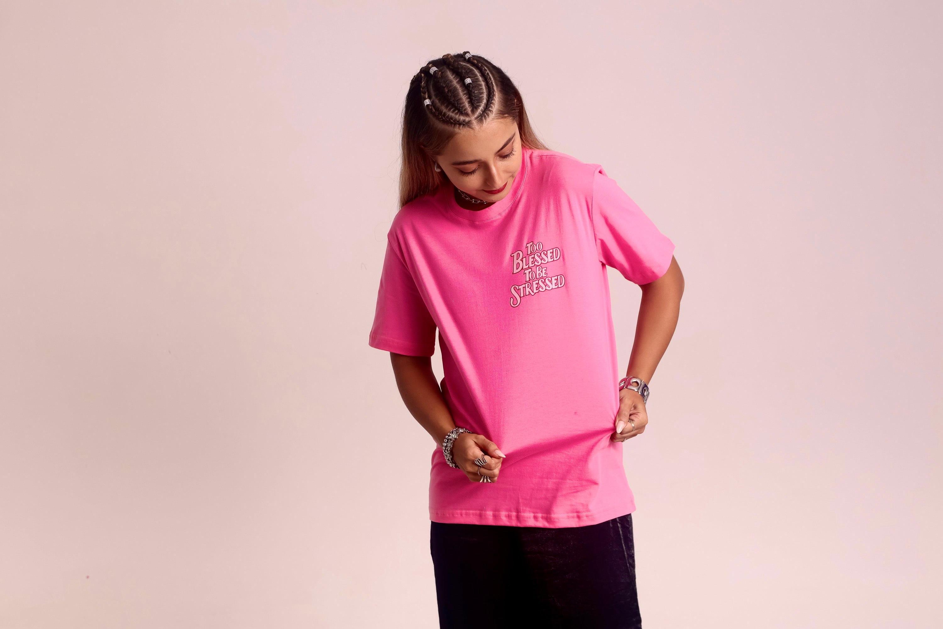 T-shirt Rosa Blessed to be Stressed